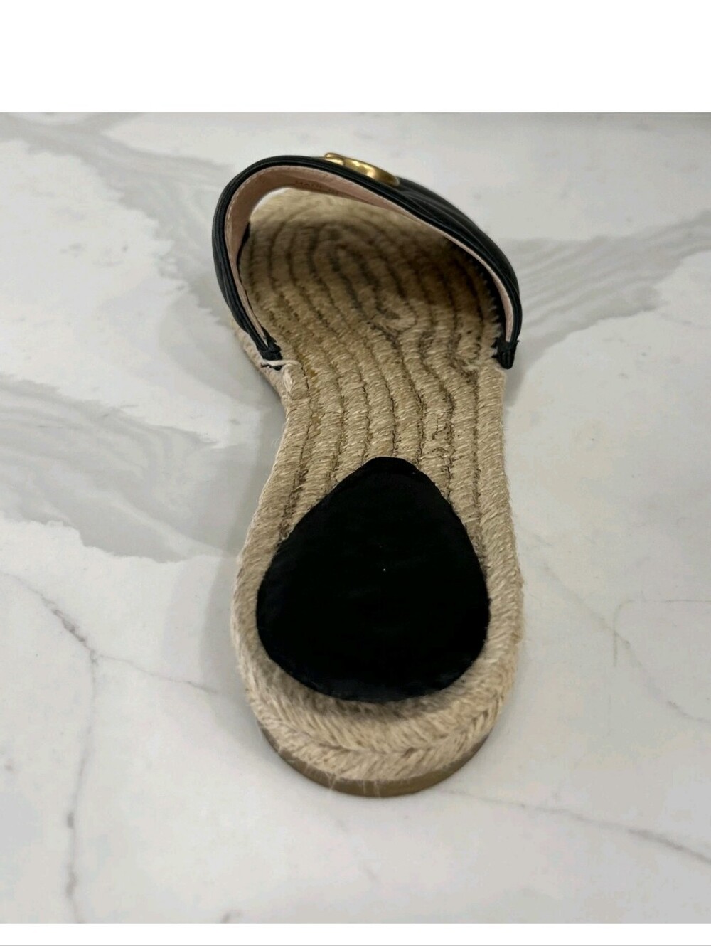 GUCCI Black Nappa Matelasse Gold GG Marmont Espadrille Slide Sandals 10 US = 41 - Picture 13 of 15